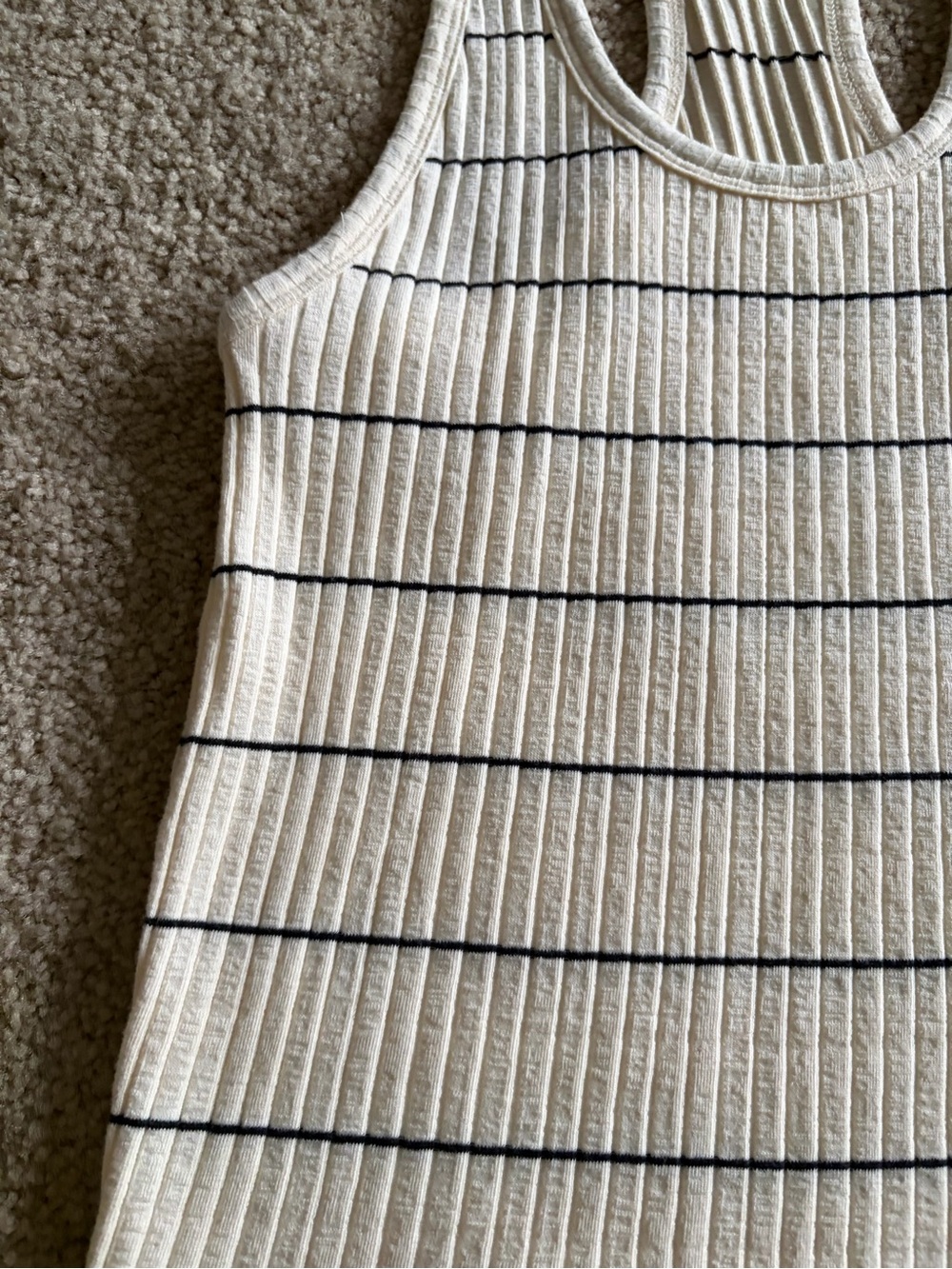 VINCE Striped Racerback Tank Top Cream Black Ribbed Stretch Minimalist small - Picture 3 of 10